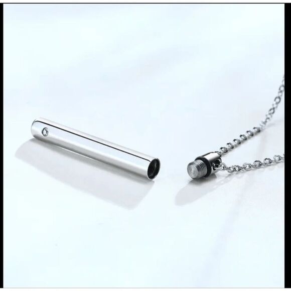 NWOT Necklace with Tiny Tube for Ashes Etc Inset with Crystal - 1.75" pendant - Picture 1 of 1